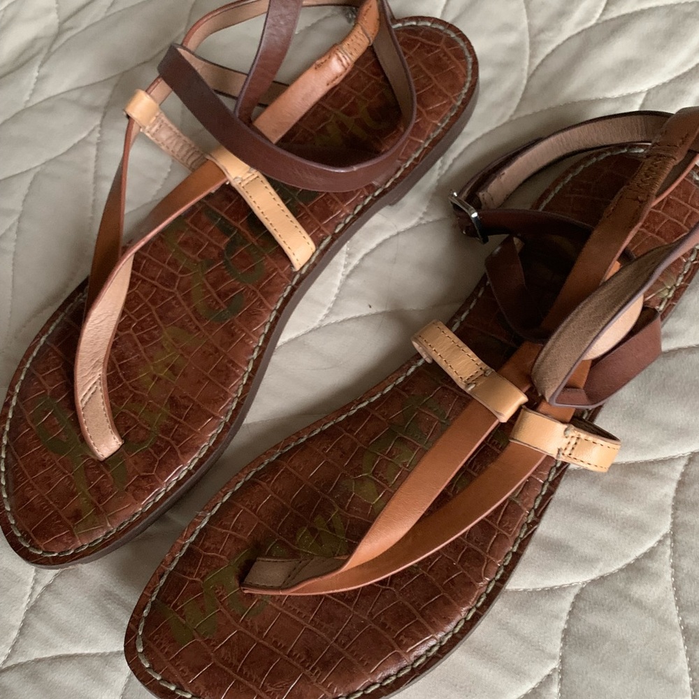 STRAPPY SAM EDELMAN SANDALS BROWN TAN GLADIATOR SIZE 10